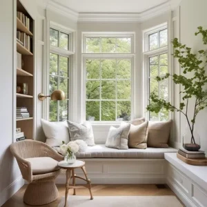 Custom bay window replacement in a cozy living room nook installed by Zion Windows in Columbus, OH
