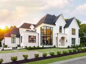 Modern white home featuring custom window replacement in Columbus, OH