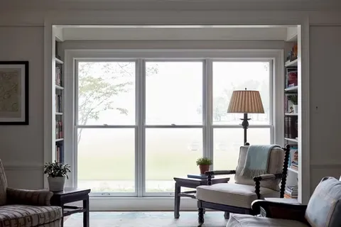 Modern energy efficient replacement windows installed in a Central Ohio living room.